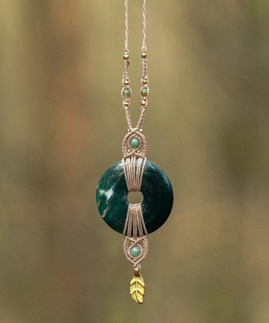 Moss agate donut necklace